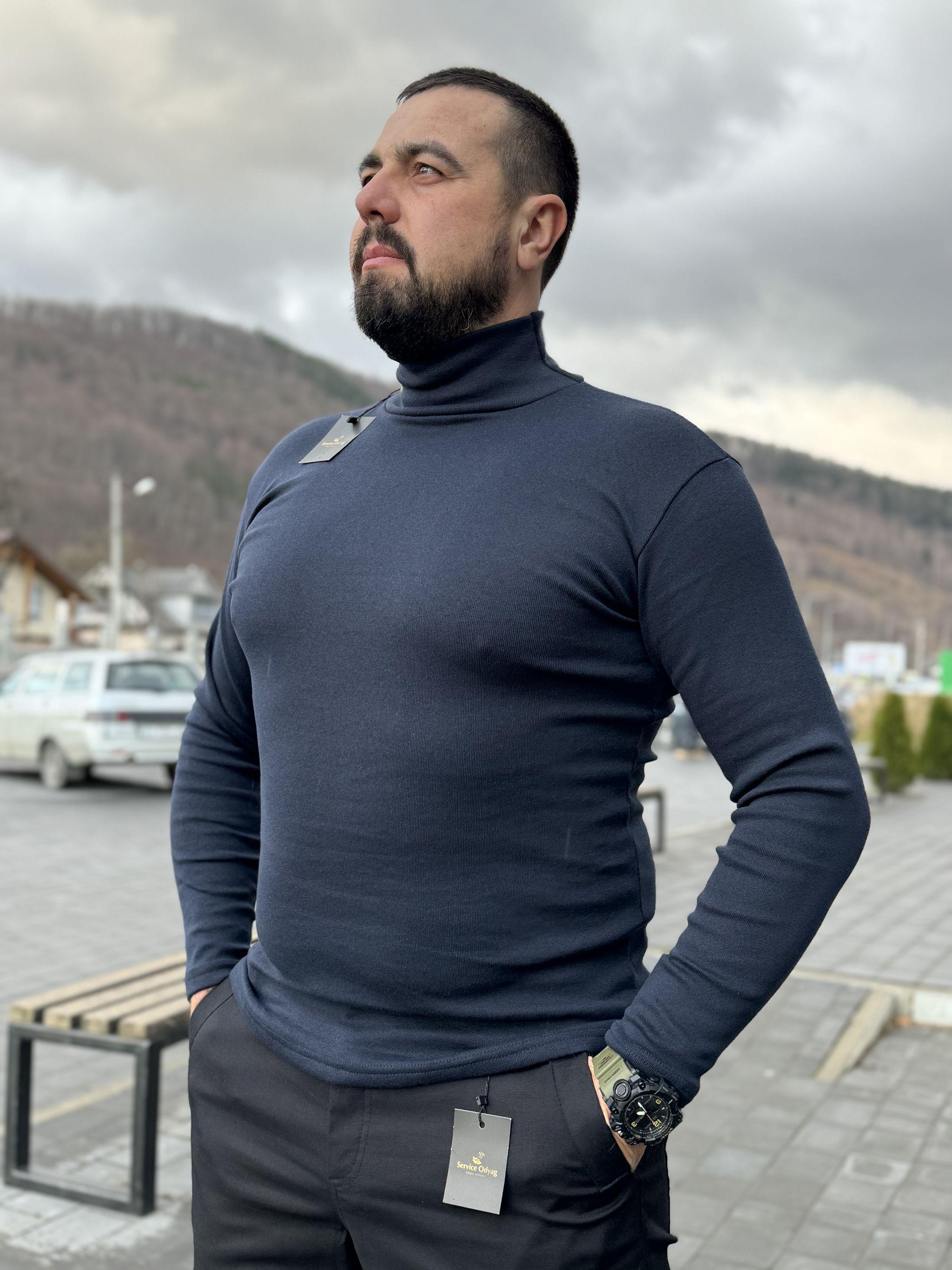 Гольф чоловічий утеплений на мікрофлісі L Синій (s418) - фото 2 Гольф чоловічий утеплений на мікрофлісі L Синій (s418) - фото 2