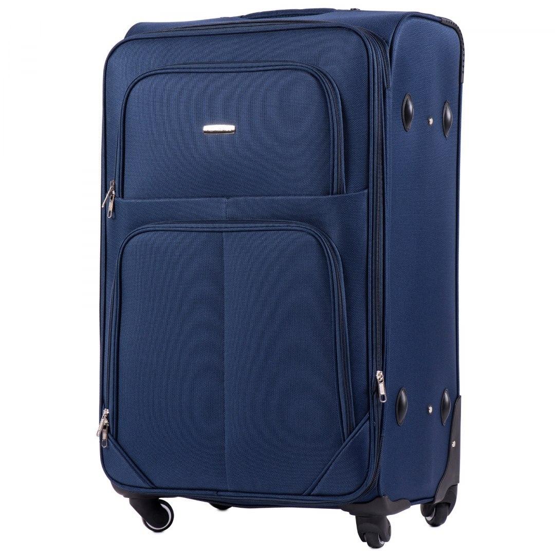Валіза тканинна Wings 214 велика на 4 колесах 76х48х35 см 106 л Темно-синій