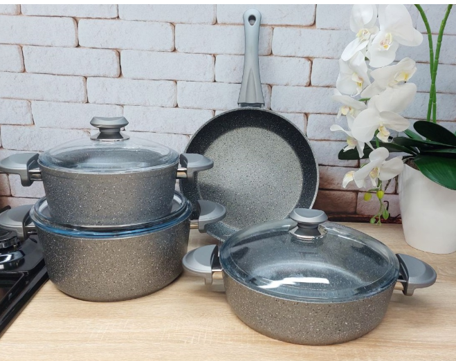 Набір посуду з сотейником та сковорідкою OMS з антипригарним покриттям для індукціі 7 предметів Сірий (3005 -ind) - фото 6 Набір посуду з сотейником та сковорідкою OMS з антипригарним покриттям для індукціі 7 предметів Сірий (3005 -ind) - фото 6