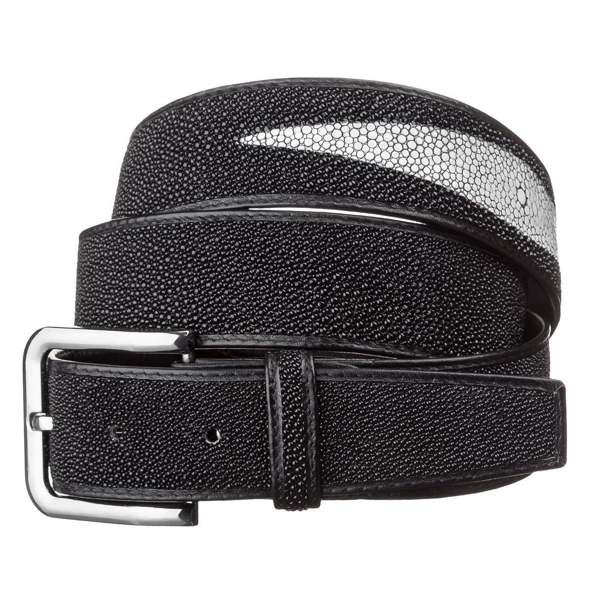 Ремень мужской Stingray leather 18195 из натуральной кожи морского ската Черный Ремень мужской Stingray leather 18195 из натуральной кожи морского ската Черный