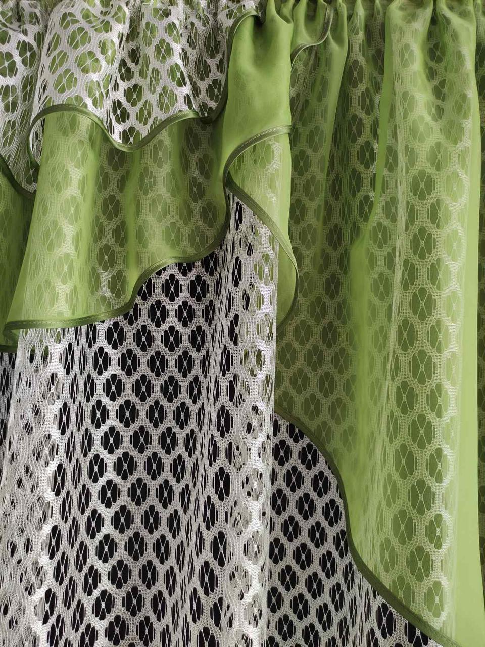 Занавеска Белла сетка с шифоновым ламбрекеном 285х170 см Белый с зеленым (кр-03) - фото 2 Занавеска Белла сетка с шифоновым ламбрекеном 285х170 см Белый с зеленым (кр-03) - фото 2