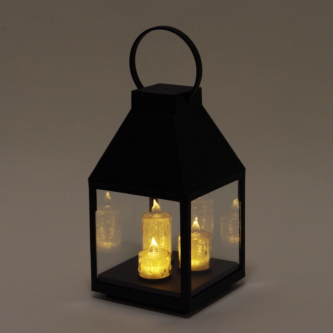 Свічник-ліхтар з 3-ма свічками LED 32 см Чорний (OR-PL6262B-2) - фото 2