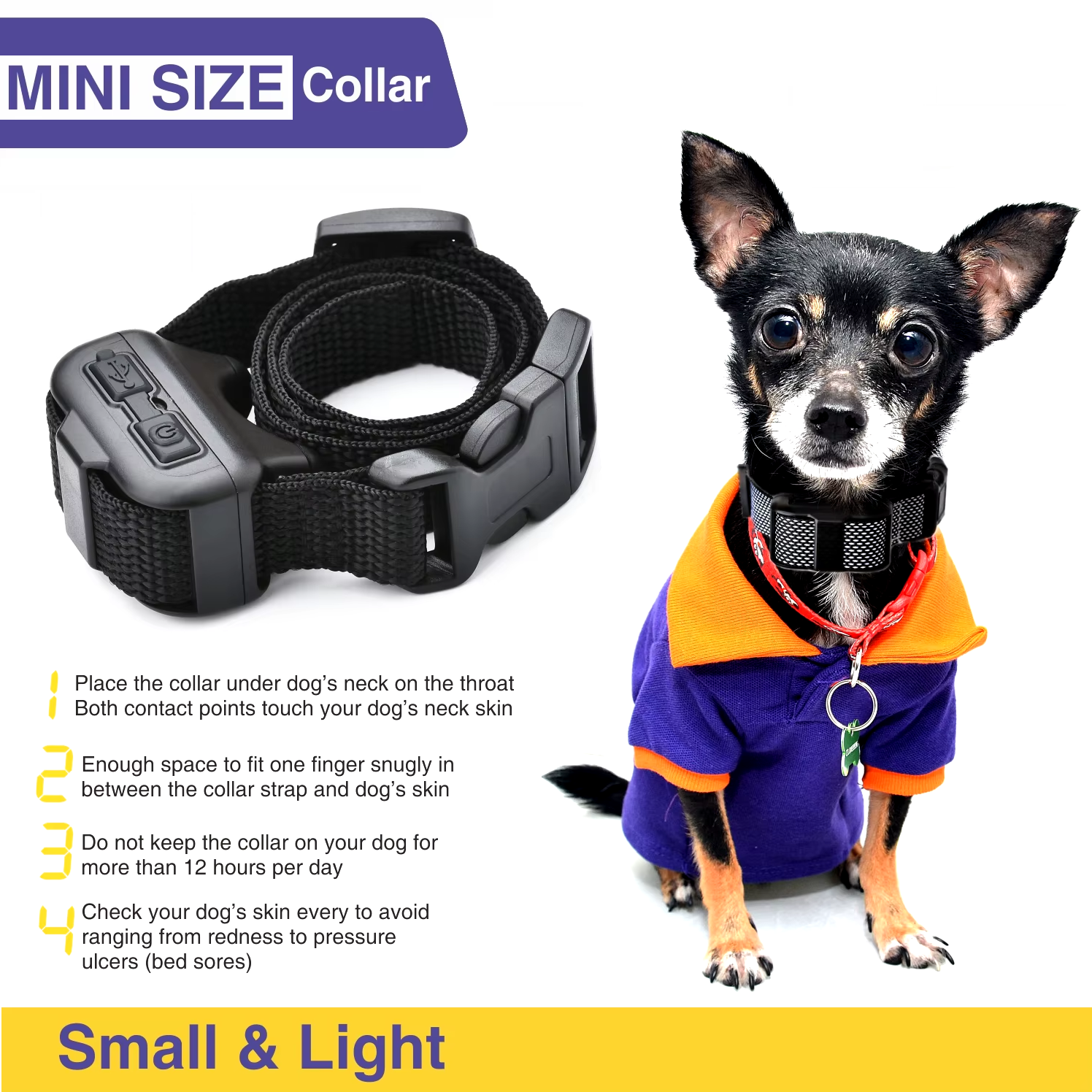 Нашийник електронний дресирувальний DOBE DB60 mini від гавкання для маленьких собак від 2,3 кг (048.2) - фото 5 Нашийник електронний дресирувальний DOBE DB60 mini від гавкання для маленьких собак від 2,3 кг (048.2) - фото 5