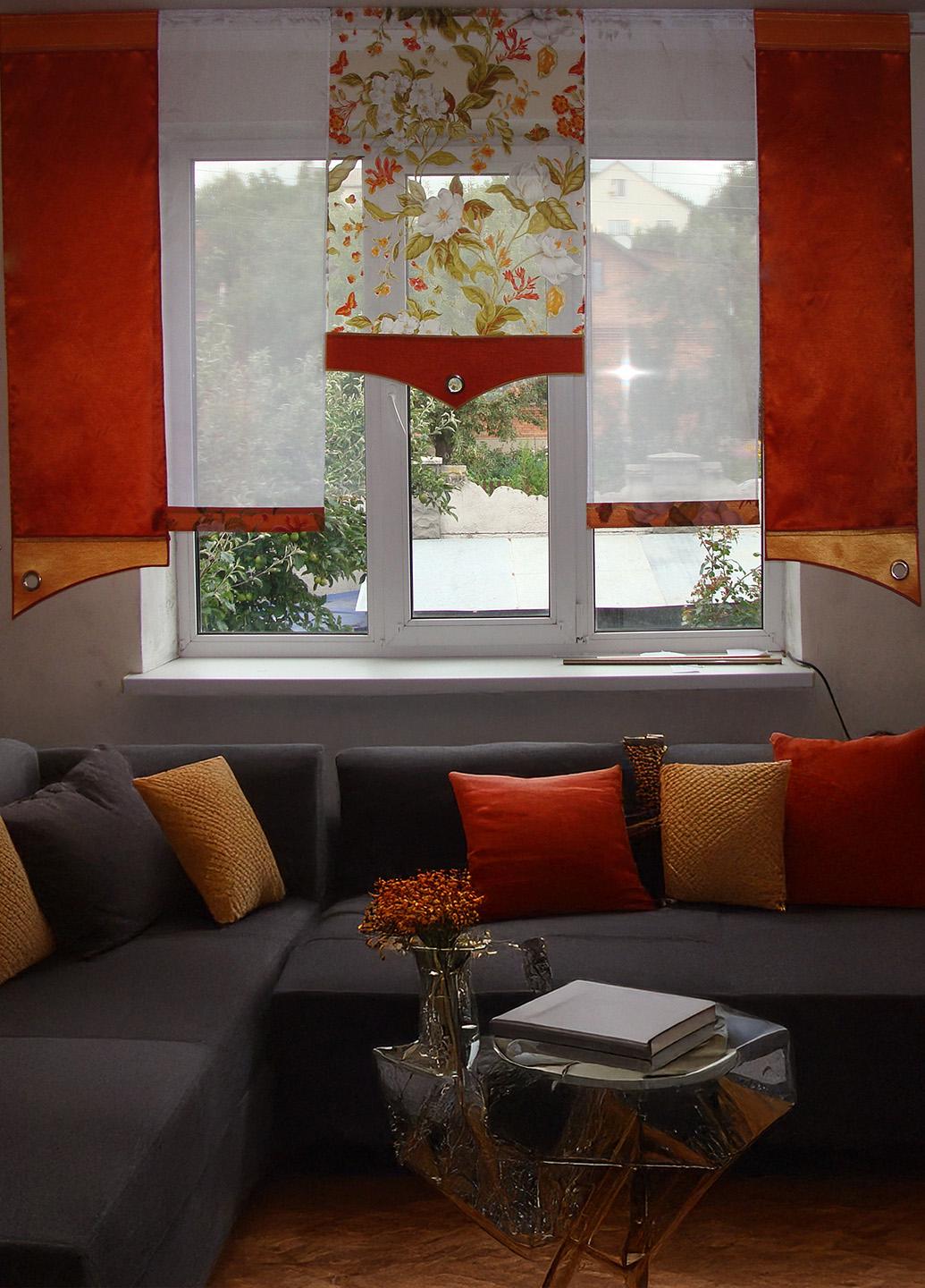 Комплект панельных занавесок Firanka Flowers 5 шт. карниз 240 см Оранжевый с терракотовым (23_7п)