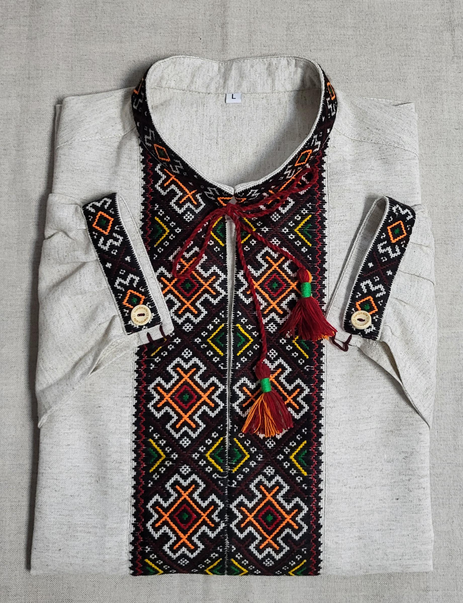 Вишиванка чоловіча ФАЙНА ручної роботи на домотканому полотні Сірий