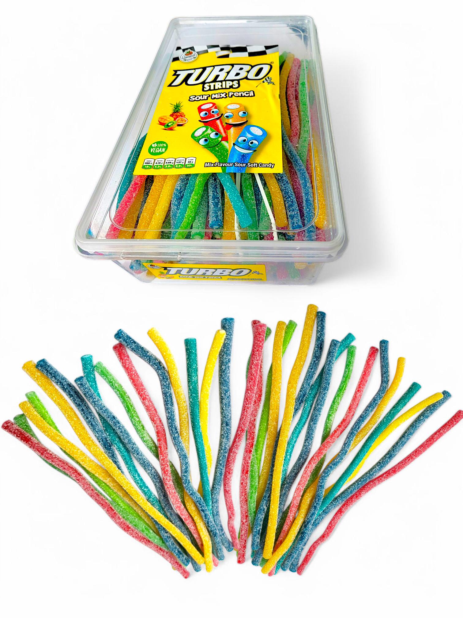 Мармеладні палички в цукрі TURBO Strips Sour Mix Pencil 1200 г 150 шт.