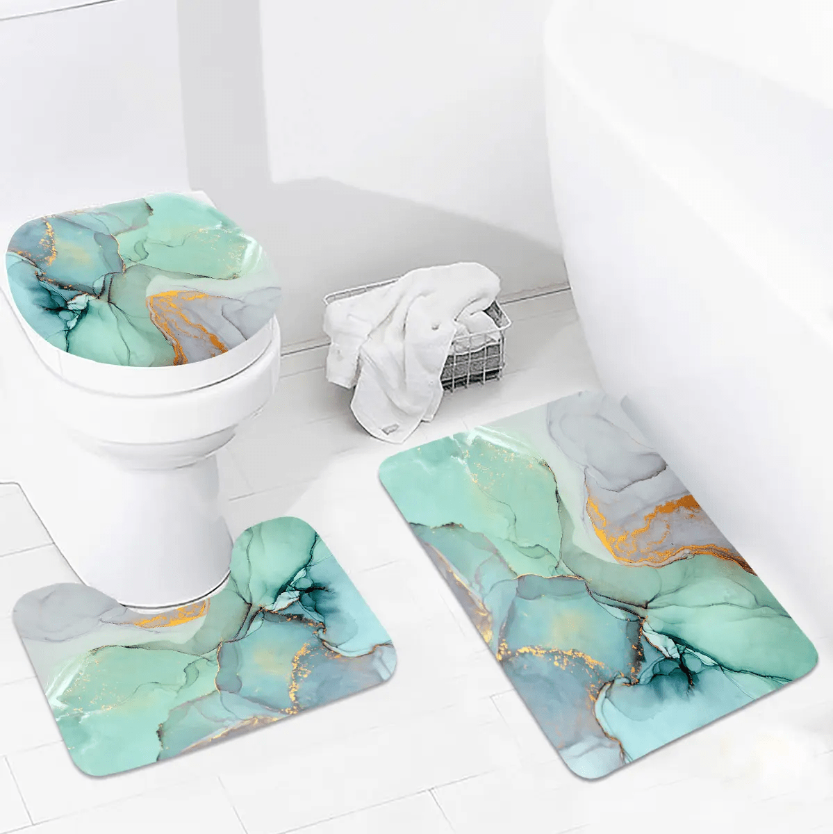 Набор ковриков и шторка для ванной комнаты Бирюзовый (2387695942) - фото 3