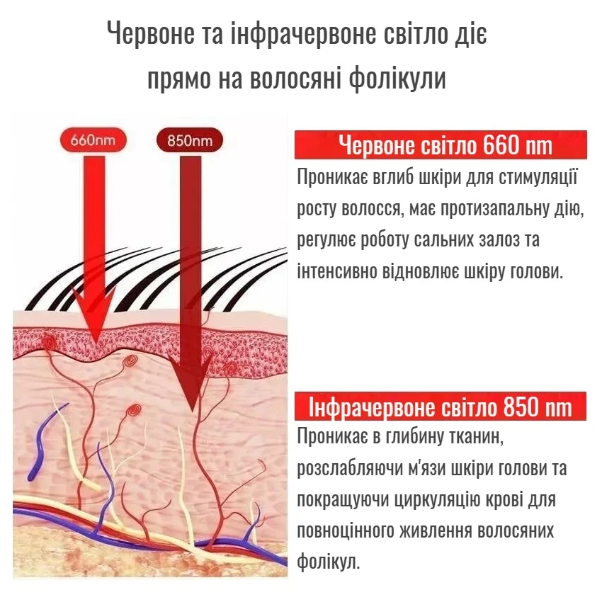 Шапка інфрачервона для росту волосся RedoPro світлова LED терапія 240 діодів 660nm і 850nm USB (135138) - фото 3