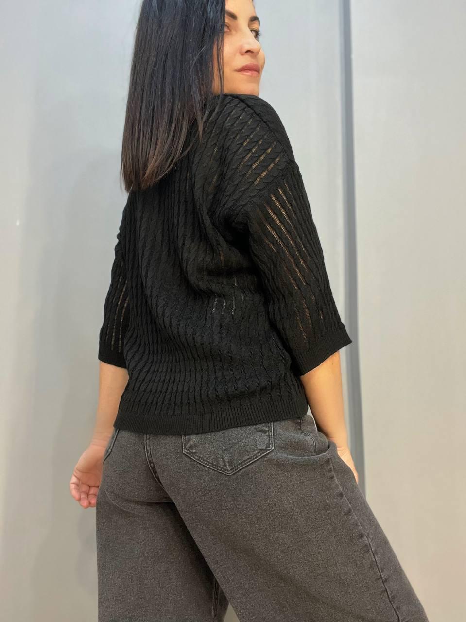 Джемпер жіночий KARON 10646 напівпрозорий реглан ажурна вʼязка косичка короткий рукав OS Чорний (1249) - фото 8 Джемпер жіночий KARON 10646 напівпрозорий реглан ажурна вʼязка косичка короткий рукав OS Чорний (1249) - фото 8