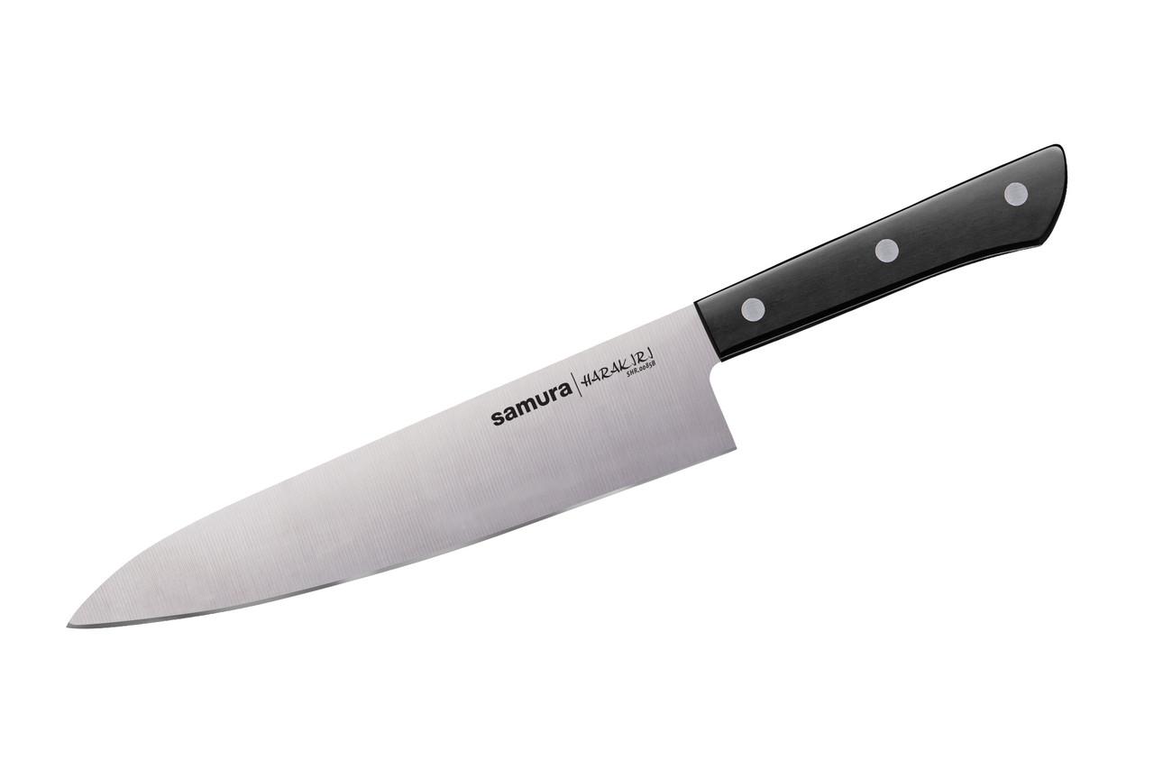 Нож кухонный Samura Harakiri Шеф на заклепках штампованный из нержавеющей стали 208 мм Черный (SHR-0085B)