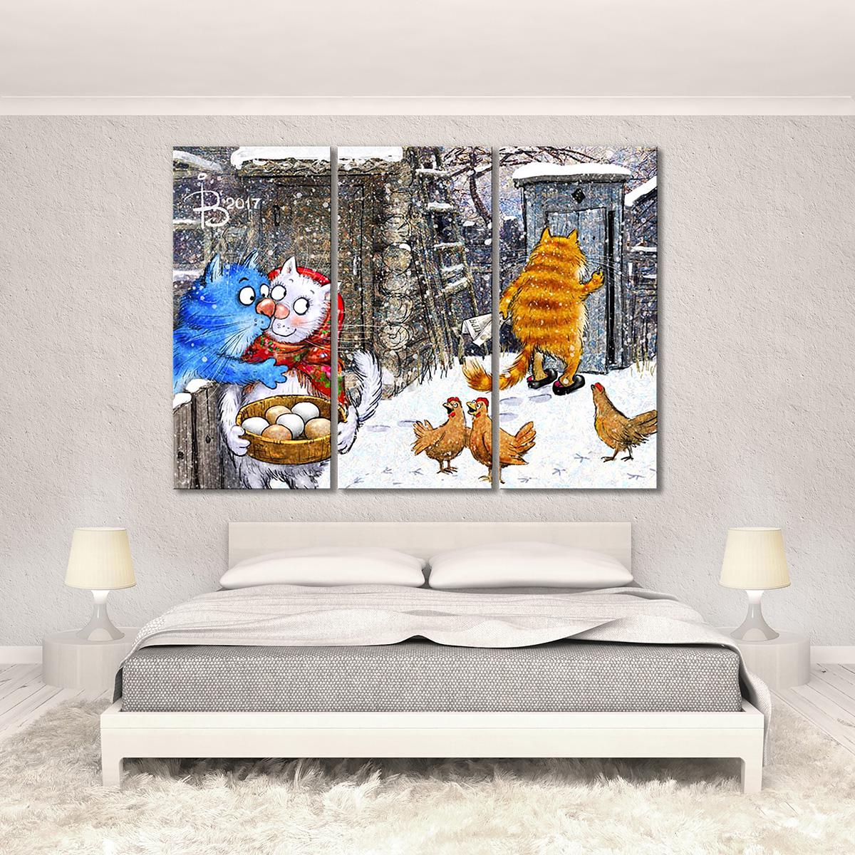 Модульная картина Поцелуй украдкой 3 модуля 80x120 см