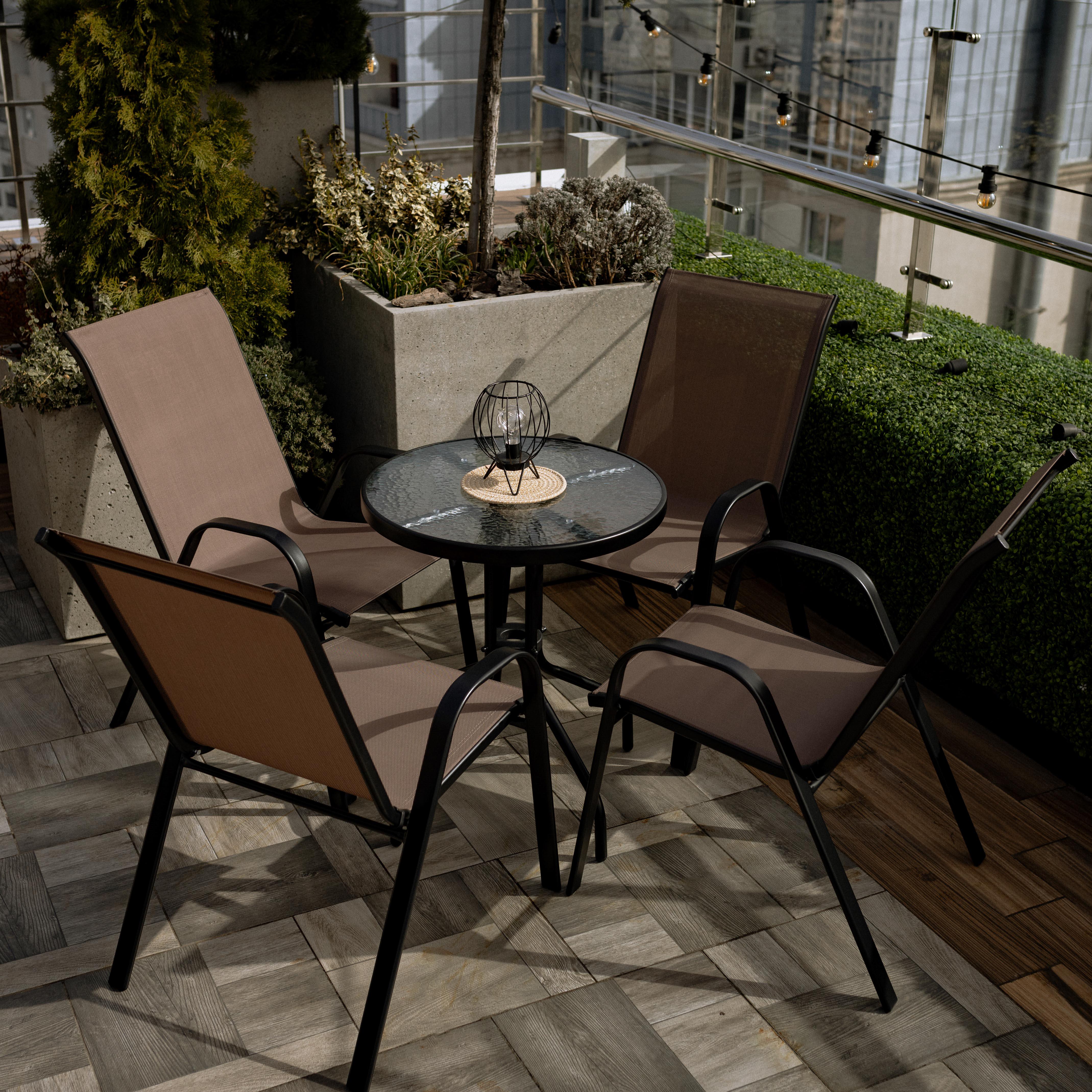 Комплект садових меблів 4Points Udine-4 круглий стіл та 4 крісла Коричневий