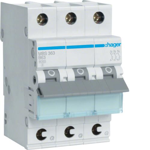 Автоматичний вимикач Hager QC 3P 63A B 6 kA MBS363 3M - фото 1 Автоматичний вимикач Hager QC 3P 63A B 6 kA MBS363 3M - фото 1