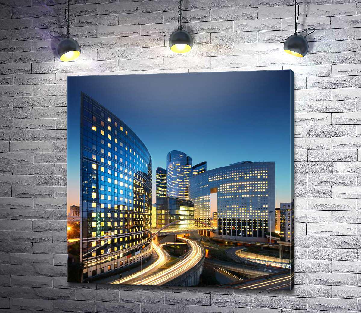 Картина ArtPoster Яскраві вогні дзеркальних хмарочосів 130x130 см Модуль №1 (004392)