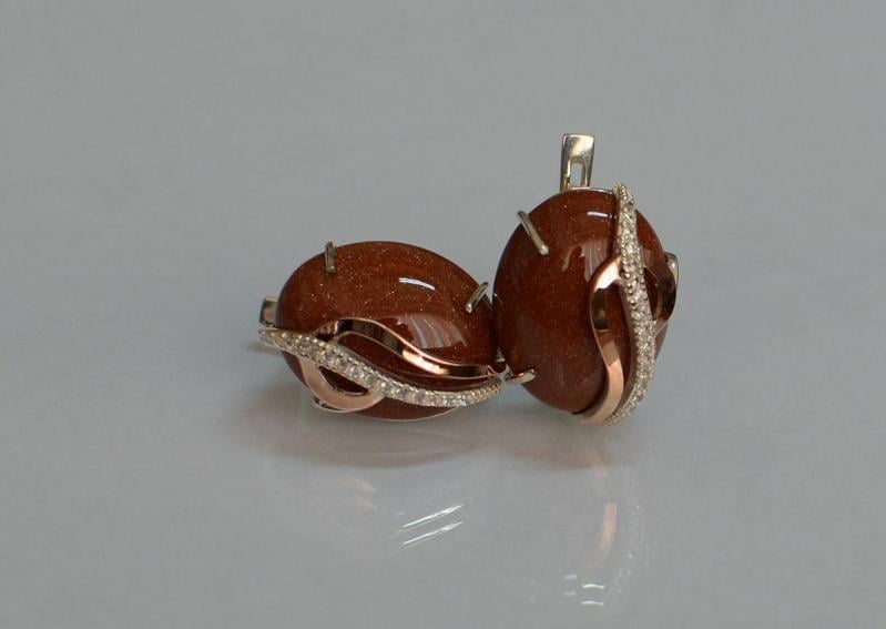 Серебряные серьги Sil с золотыми накладками 150s-8 Коричневый (Sil-1098)