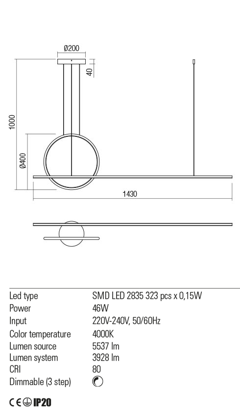 Підвісний світильник Redo GIOTTO SU LED 49W 4000K MBK 4.1.2 01-1848 - фото 3