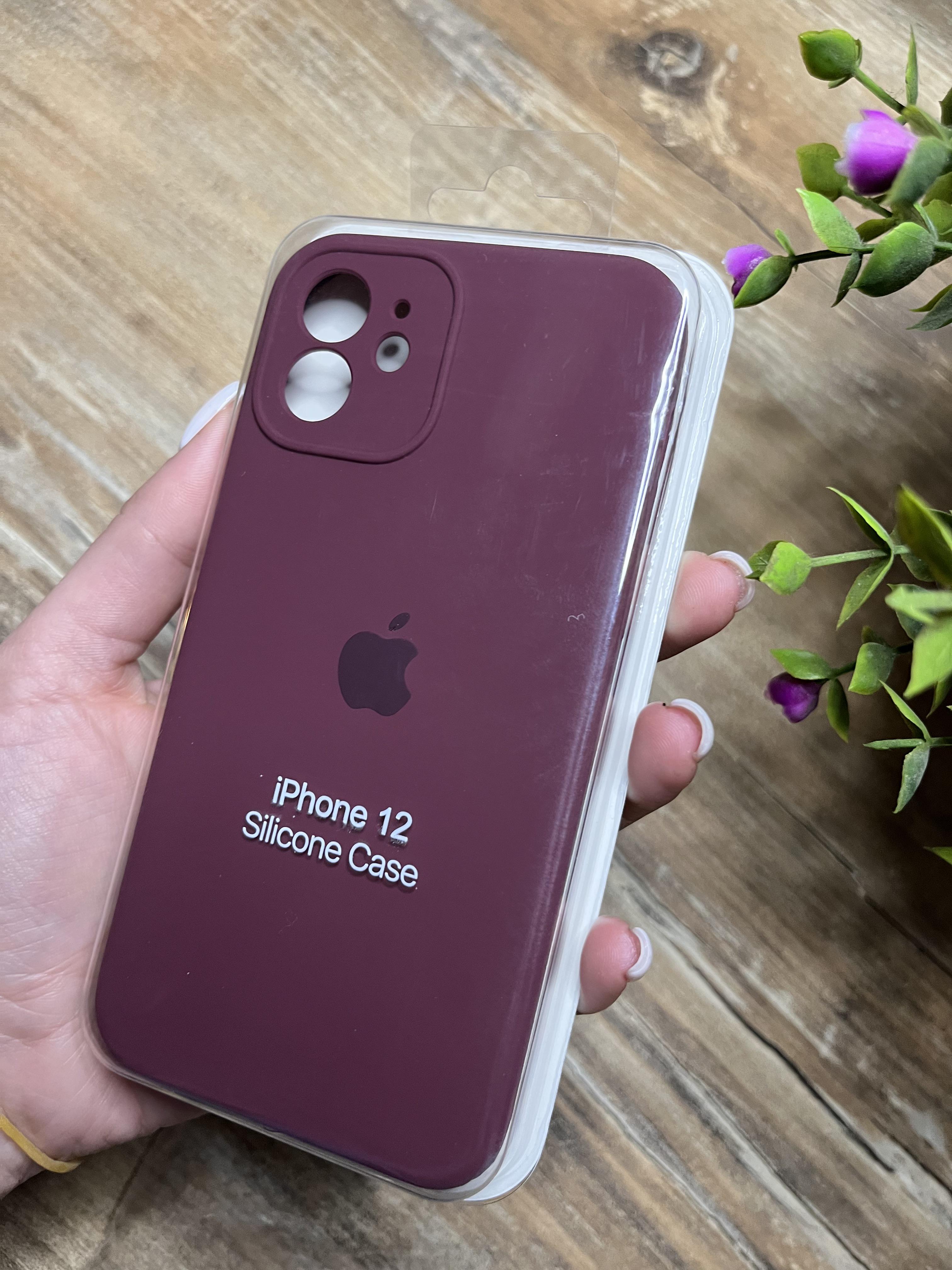Чехол накладка на iPhone (Айфон) 12 квадратные борта silicone case full camera Apple
