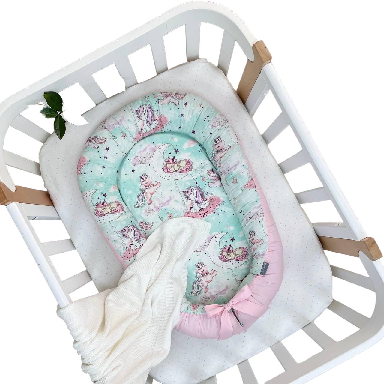 Кокон-гнездо для новорожденных для сна сатин Shine Единорожки (5047178)