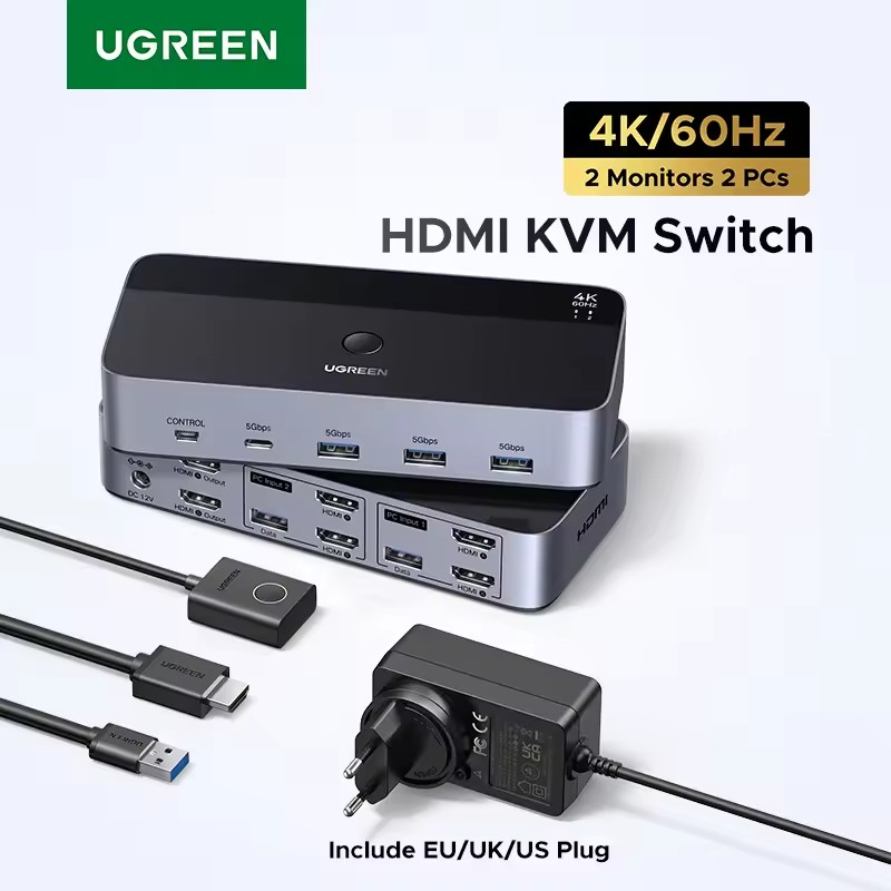 Коммутатор UGREEN HDMI-HDMI с поддержкой HDR 3D для 2 ПК Black (55455) - фото 2