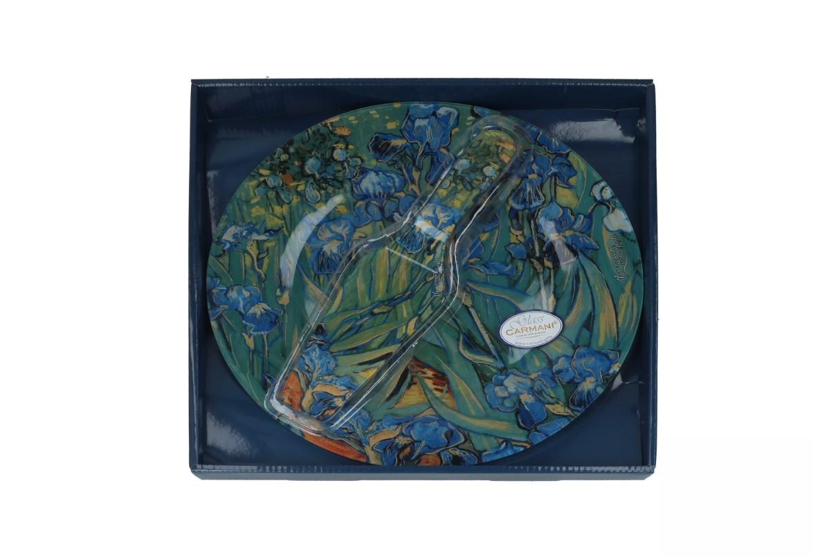 Тарелка стеклянная для торта Саrmanі с лопаткой Ван Гог Ирисы d 30 см (198-1226) - фото 6