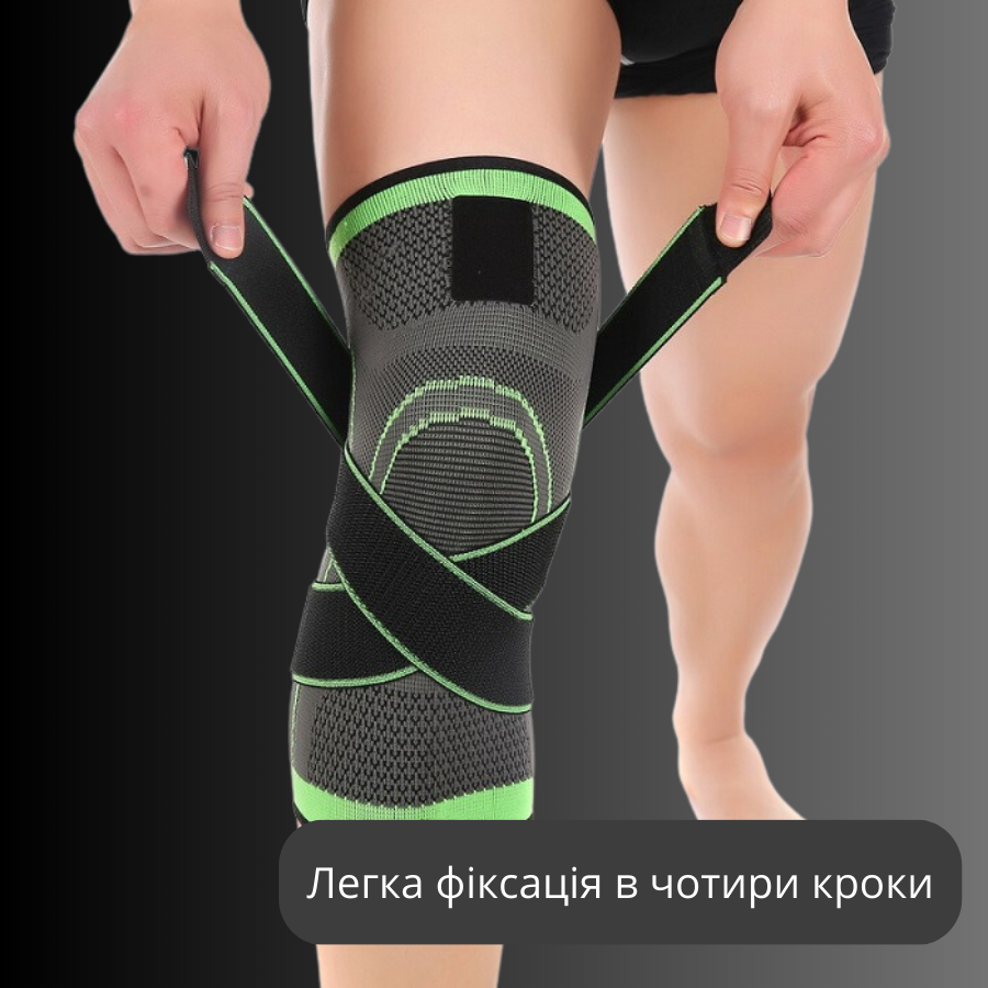 Бандаж для колінного суглоба Knee Support еластичний підтримуючий для заняття спортом Чорний із зеленим - фото 3