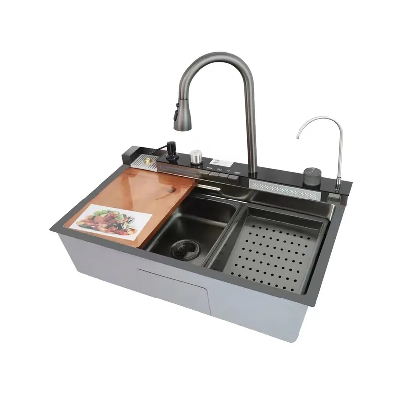 Мийка для кухні багатофункціональна MIXXUS MH7546-SET-06 Decor Nano прямокутна з вбудованим змішувачем Чорний (MX9576)