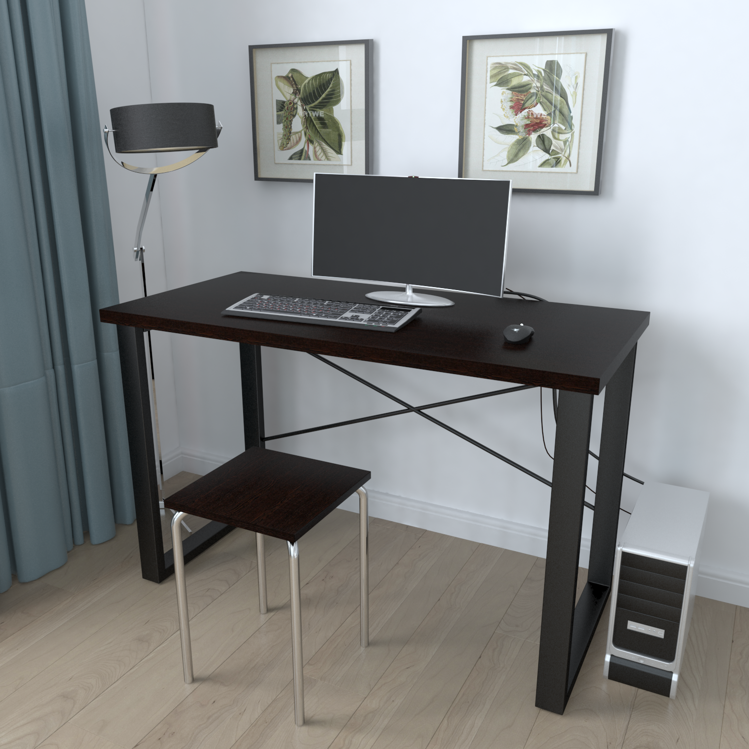 Письменный стол компьютерный Ferrum-decor Драйв 750x1400x700 мм металл Черный/ДСП Венге Магия (DRA234)
