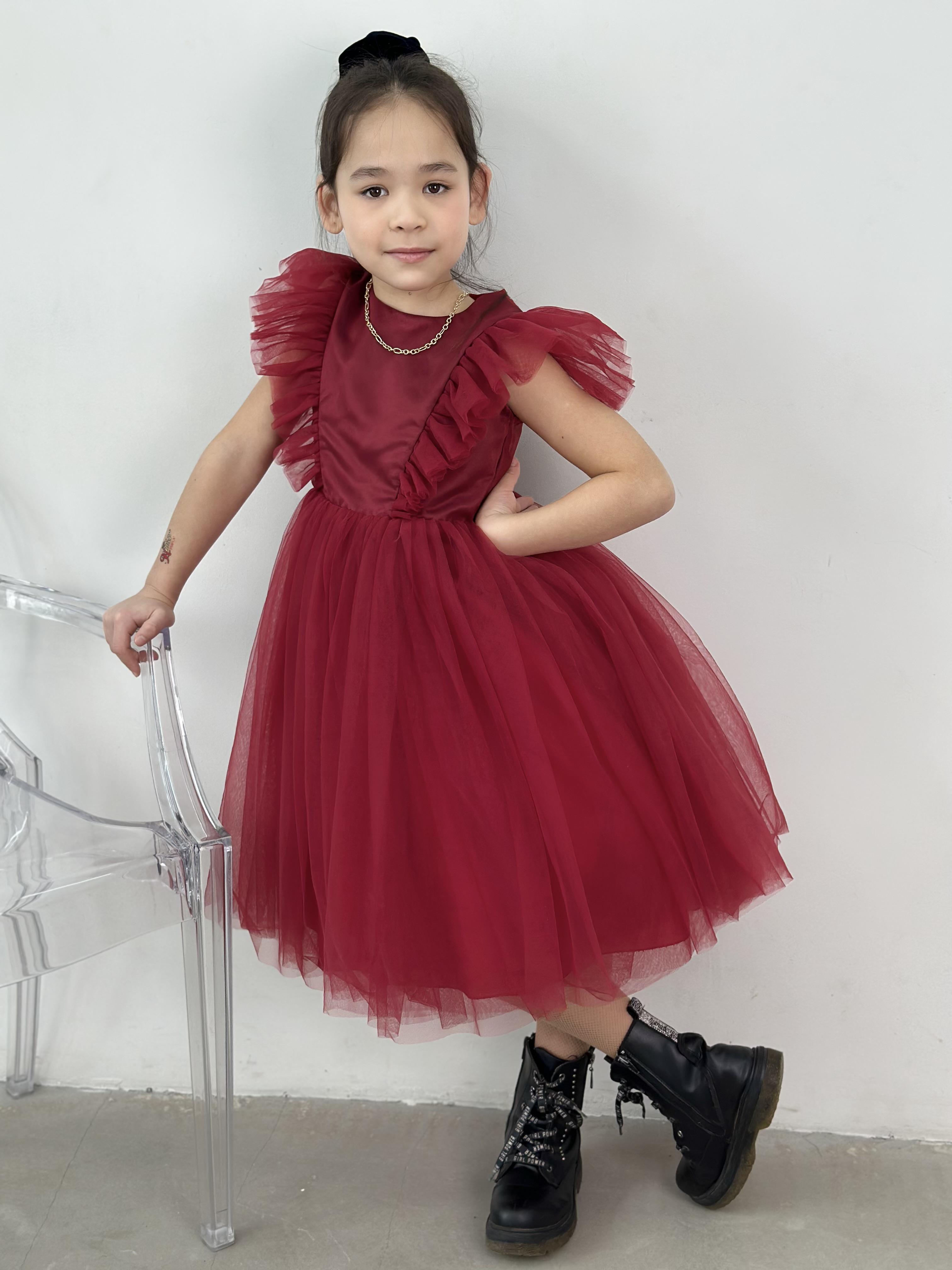 Платье очаровательное для девочек KatyKids Полина из фатина 110 см Винно-красный (11037060600) - фото 4