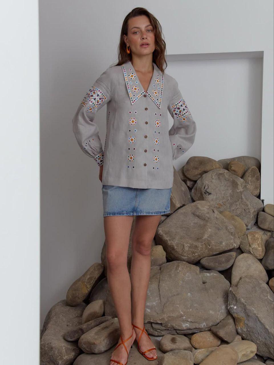 Вышиванка женская р. 50 Серый (0963)