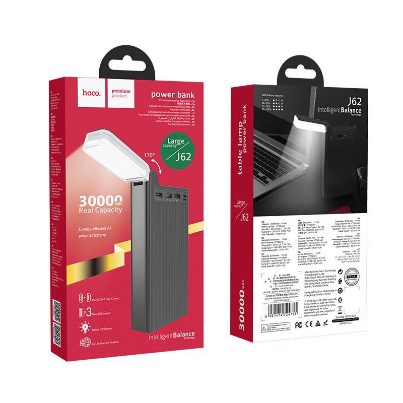 Повербанк Hoco J62 Jove 30000 mAh 3 USB/1Type-C/MicroUsb 2A з ліхтариком Чорний - фото 6