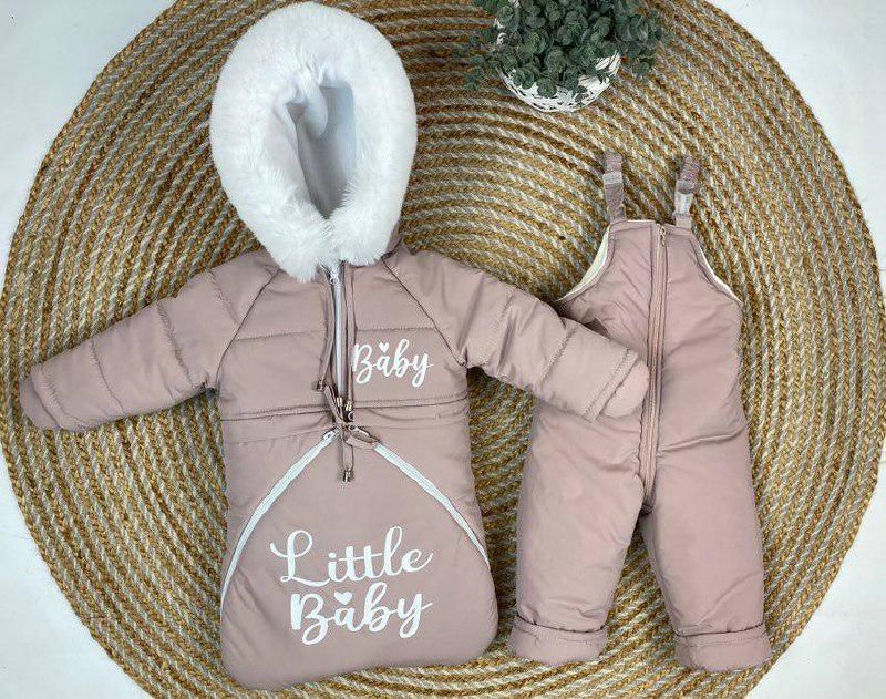 Детский зимний комбинезон трансформер 3в1 на овчине 0-2 года Мокко (21076)