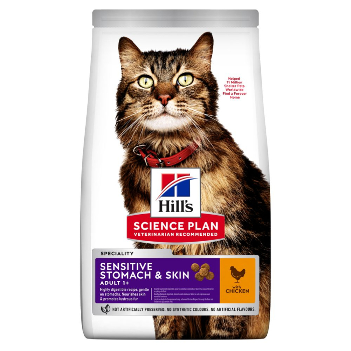 Корм сухой для взрослых кошек с чувствительным пищеварение Hill's Science Plan Sensitive Stomach&Skin 1,5 кг