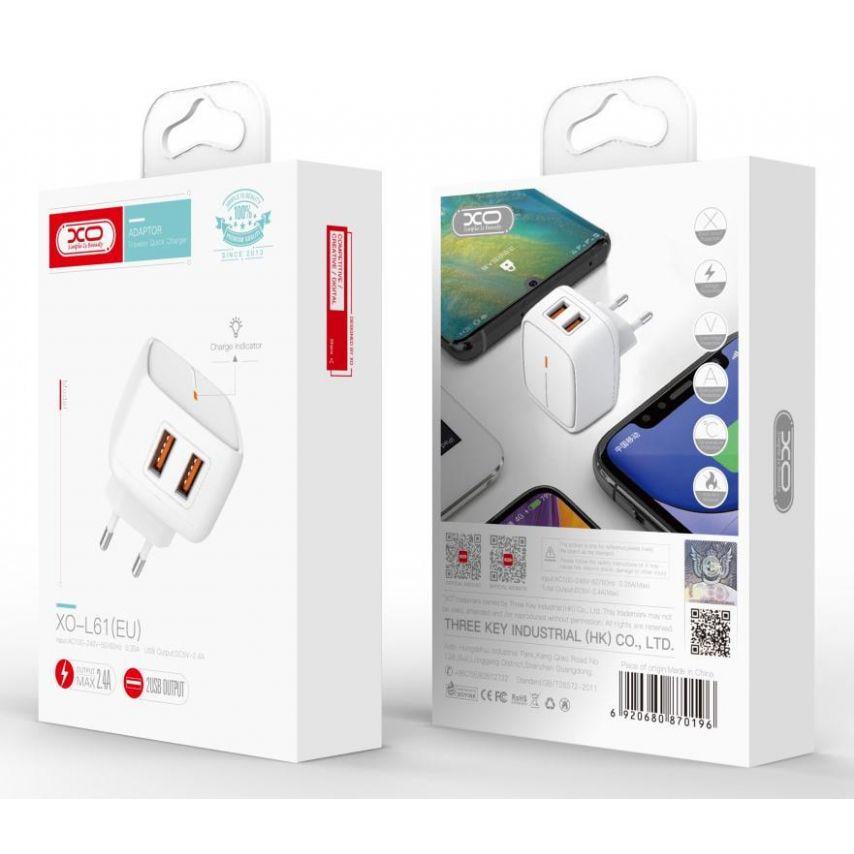 Адаптер Xo L61 2 USB/2.4A/Data Cable USB to Lightning White - фото 2