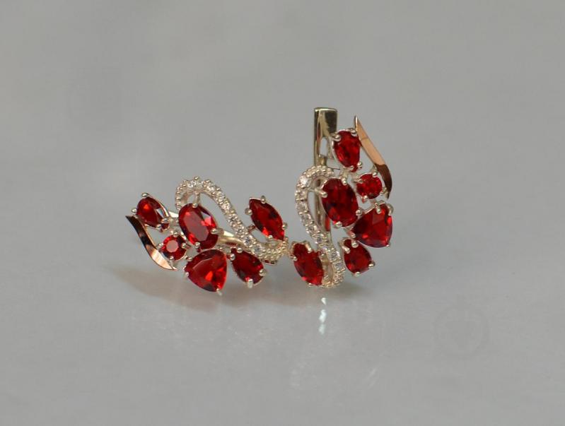 Серебряные серьги Sil с золотыми пластинами 152s-13 Гранат (Sil-1072)