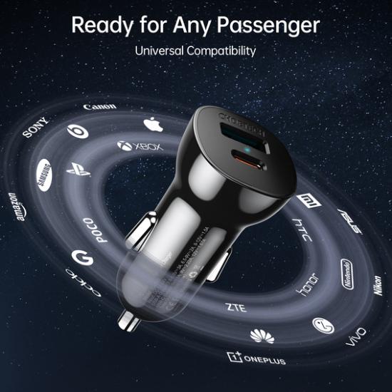 Зарядное устройство автомобильное Choetech 18W 1xType-C 1xUSB PD+QC3.0 Black (TC0005-101-BK) - фото 3 Зарядное устройство автомобильное Choetech 18W 1xType-C 1xUSB PD+QC3.0 Black (TC0005-101-BK) - фото 3