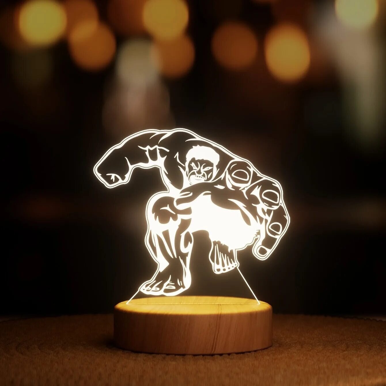 Нічник-світильник Lampic Marvel Халк з рукою USB дерево/акрил 15х17 см Жовтий