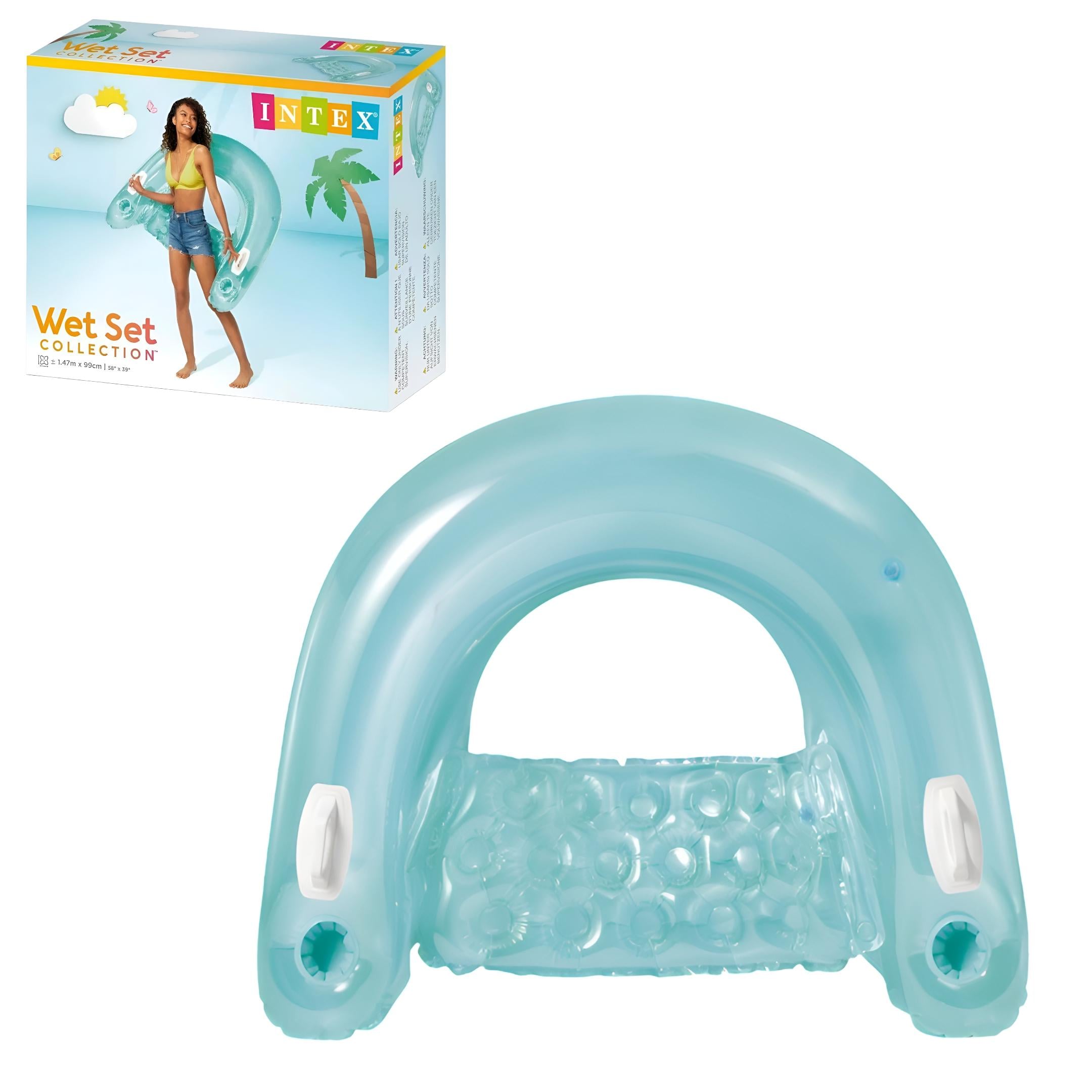 Надувное кресло Intex Sit'n Float с подстаканниками ПВХ 152 х 99 см Голубой (58859)