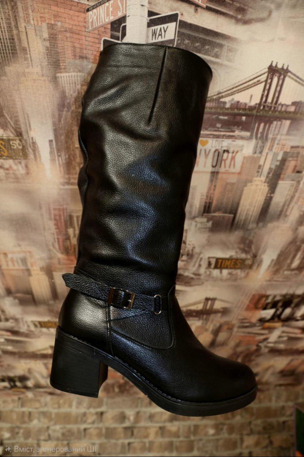 Сапоги женские зимние Footstep кожаные средней длины кожаные на каблуке р. 40 Черный (475)