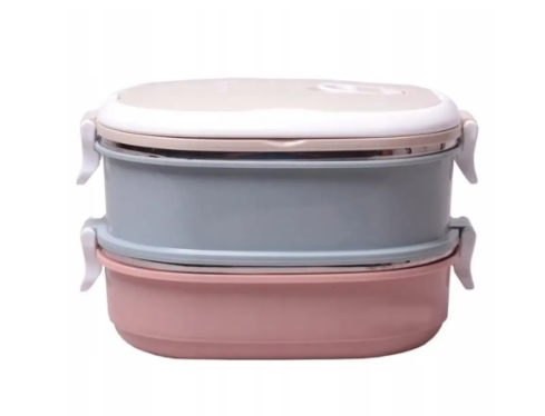 Ланч-бокс подвійний Kamille Vizo 1400 мл Рожево-блакитний (2125)