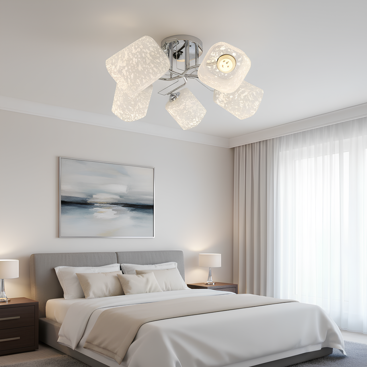 Люстра Valeso на пять плафонов с матовой поверхностью под лампы Е27 Хром (7364F/5)