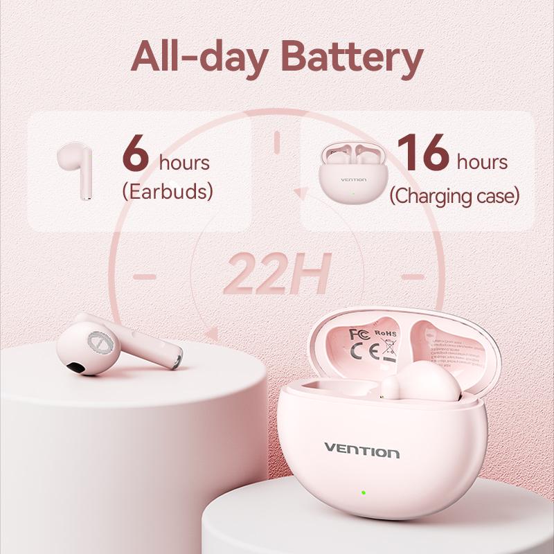 Навушники бездротові Vention Elf E06 Bluetooth 5.3 з AI-шумозаглушенням TWS 22 год відтверення AAC/SBC Hi-Fi водонепроникні IPX4 Рожевий (NBKP0) - фото 6 Навушники бездротові Vention Elf E06 Bluetooth 5.3 з AI-шумозаглушенням TWS 22 год відтверення AAC/SBC Hi-Fi водонепроникні IPX4 Рожевий (NBKP0) - фото 6