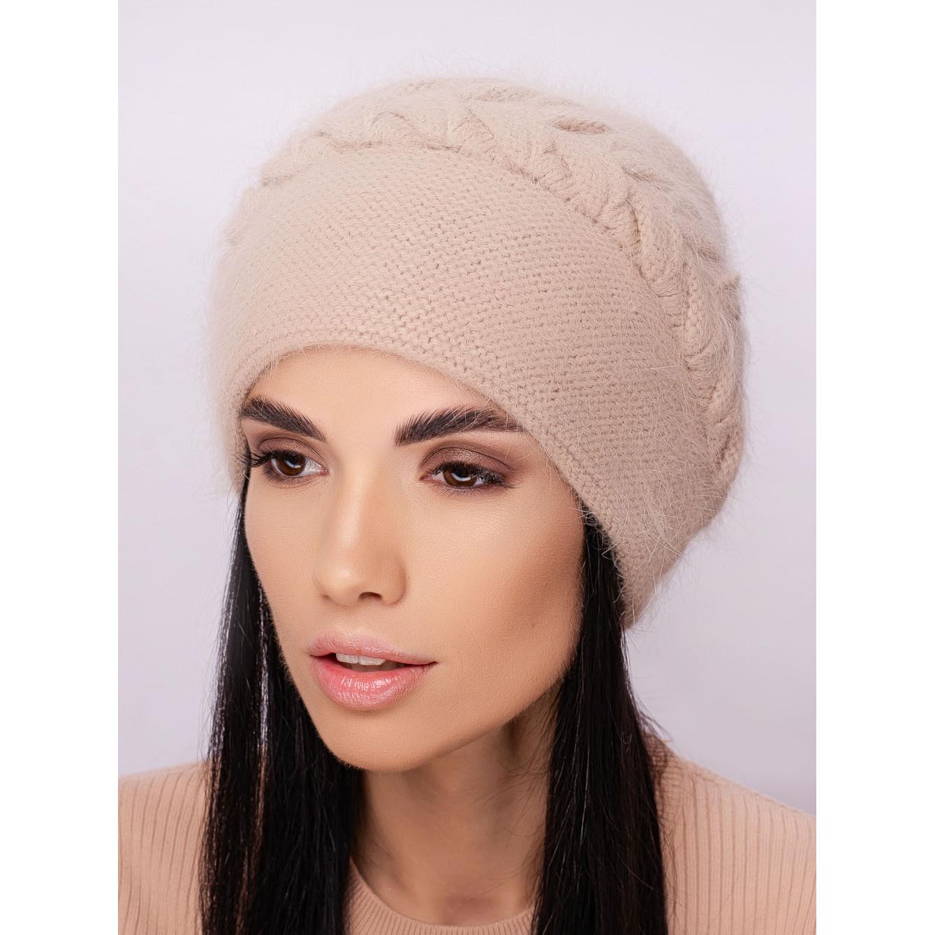 Шапка женская ангоровая двойная с объемным узором зимняя Leks Ванесса Бежевый - фото 1 Шапка женская ангоровая двойная с объемным узором зимняя Leks Ванесса Бежевый - фото 1