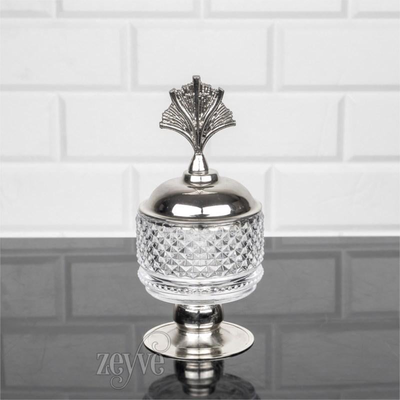 Ваза для сладостей/сахара/меда/икры с крышкой на ножке 11х8 см Серебряный (20G)