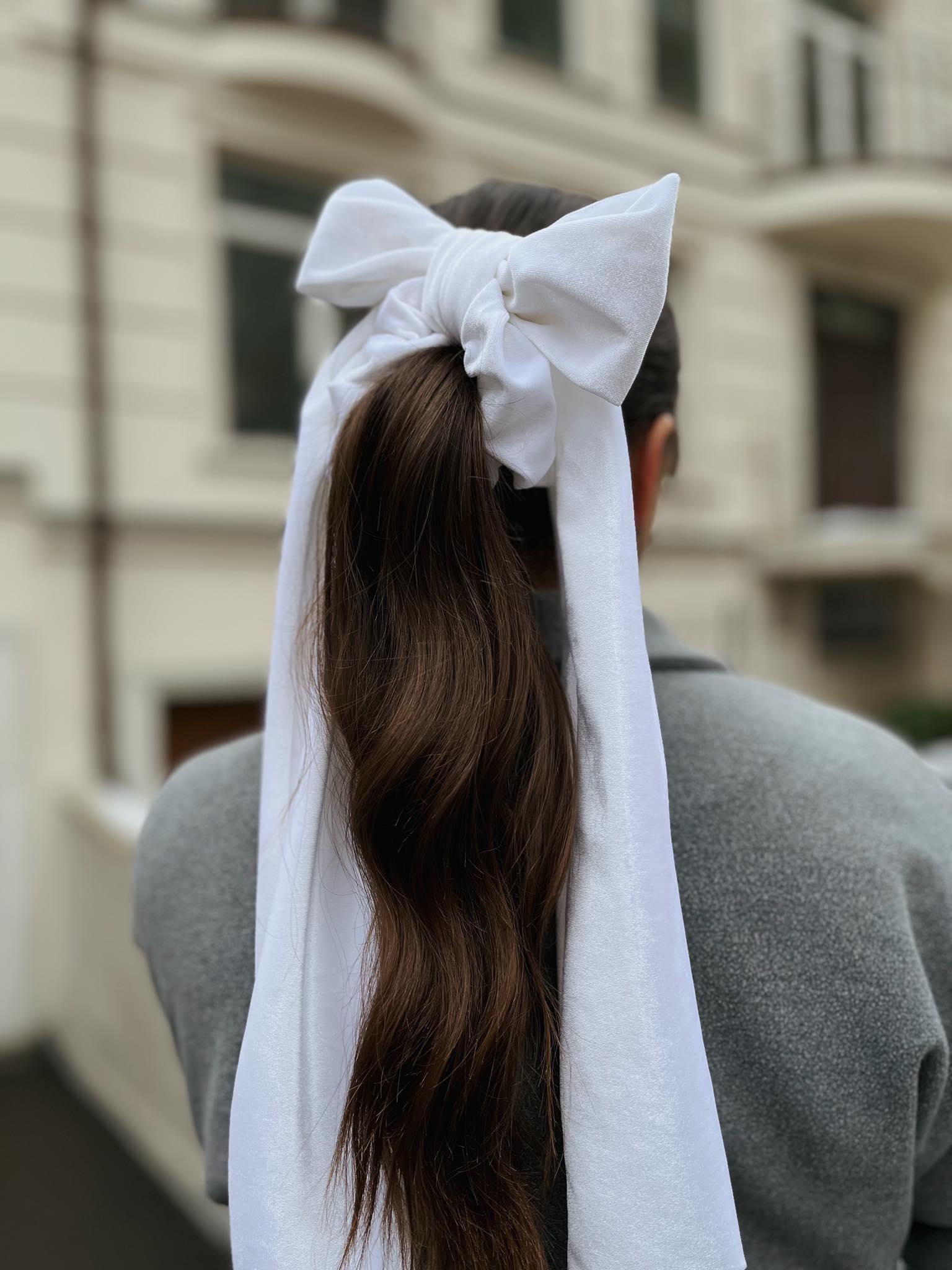 Лента бархатная для волос Белый (gzt-014)