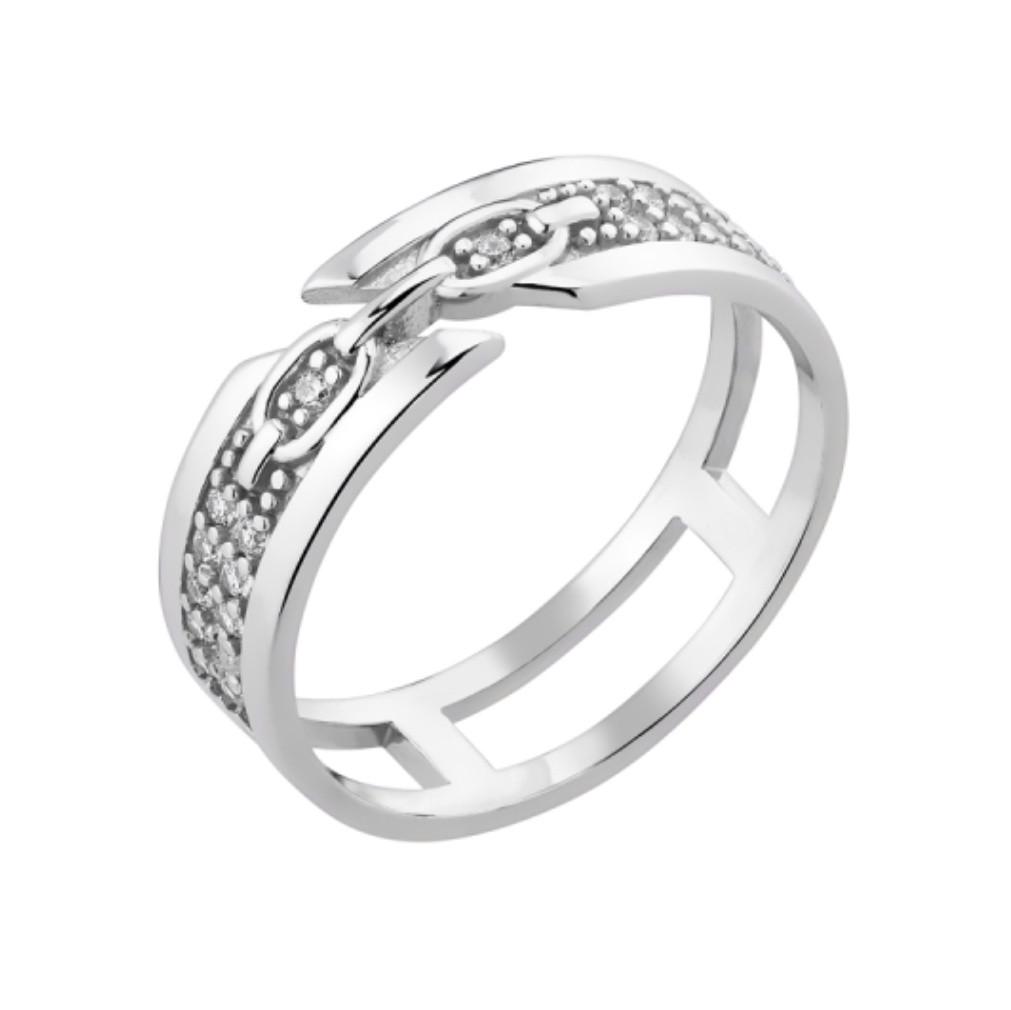 Кольцо широкое с цепочкой серебро 925 пробы родированное 2,03 г р. 18 (лк0402р)