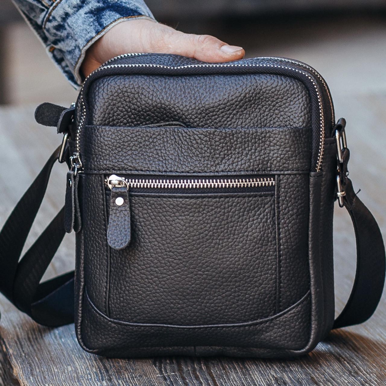 Сумка мужская Tiding Bag кожаная через плечо Черный (LA3314-1BL)