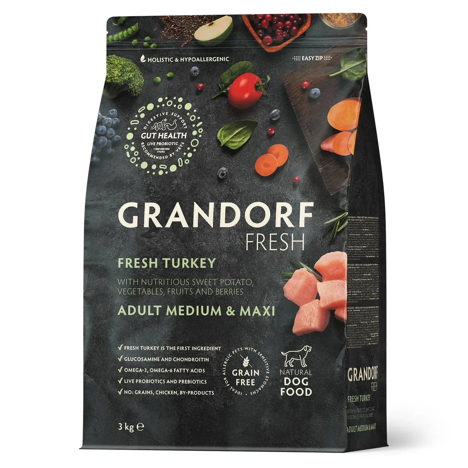 Корм сухой для взрослых собак средних/крупных пород Grandorf FRESH TURKEY&SWEET POTATO DOG MEDIUM&MAXI с индейкой и бататом 3 кг (26911783)