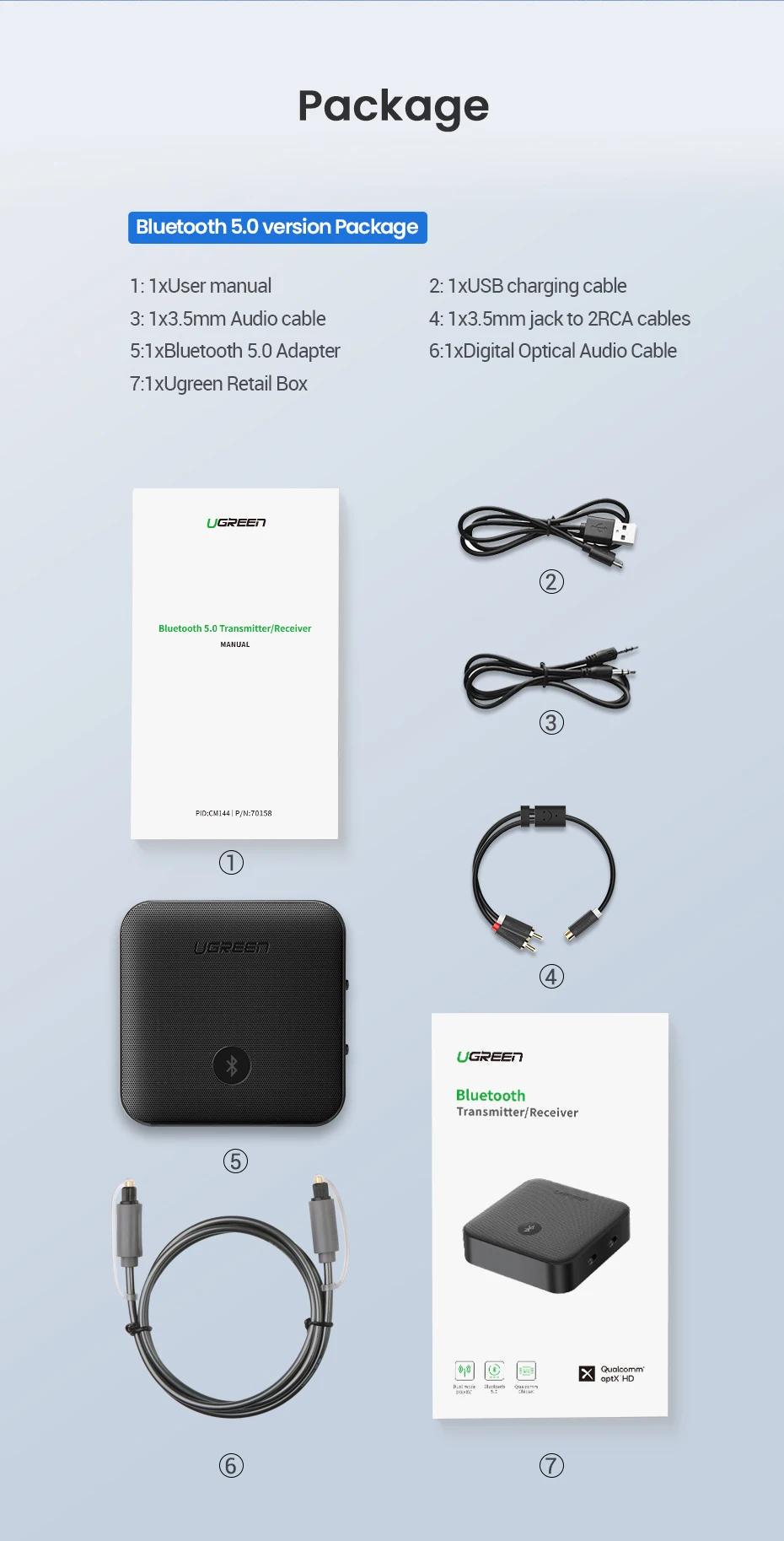 Адаптер UGREEN Bluetooth 5.0 приймач-передавач USB-3,5 мм minijack AUX/SPDIF aptX HD LL Чорний (70158) - фото 9 Адаптер UGREEN Bluetooth 5.0 приймач-передавач USB-3,5 мм minijack AUX/SPDIF aptX HD LL Чорний (70158) - фото 9