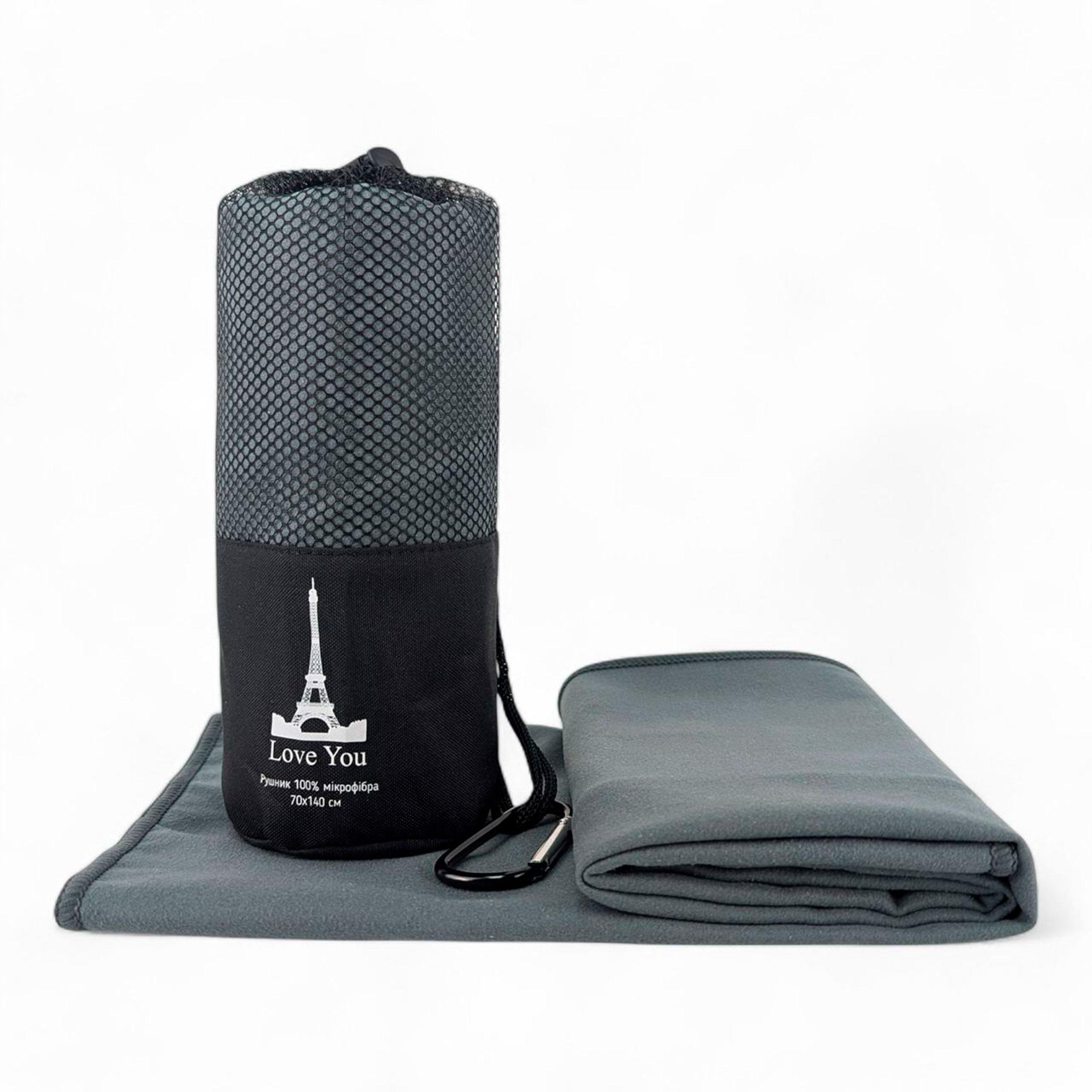 Рушник з мікрофібри спортивний з чохлом Love You 80х180 см Сірий (60140) - фото 1 Рушник з мікрофібри спортивний з чохлом Love You 80х180 см Сірий (60140) - фото 1
