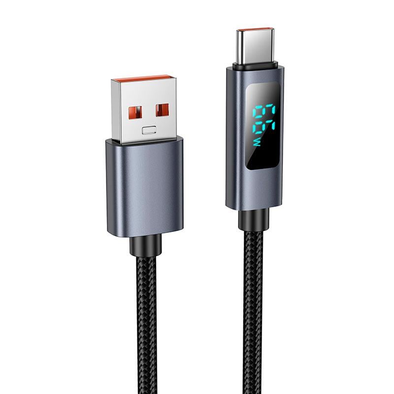 Кабель для заряджання з LED-дисплеєм Hoco X112 Favor USB-A x Type-C 1 метр Black (19291)